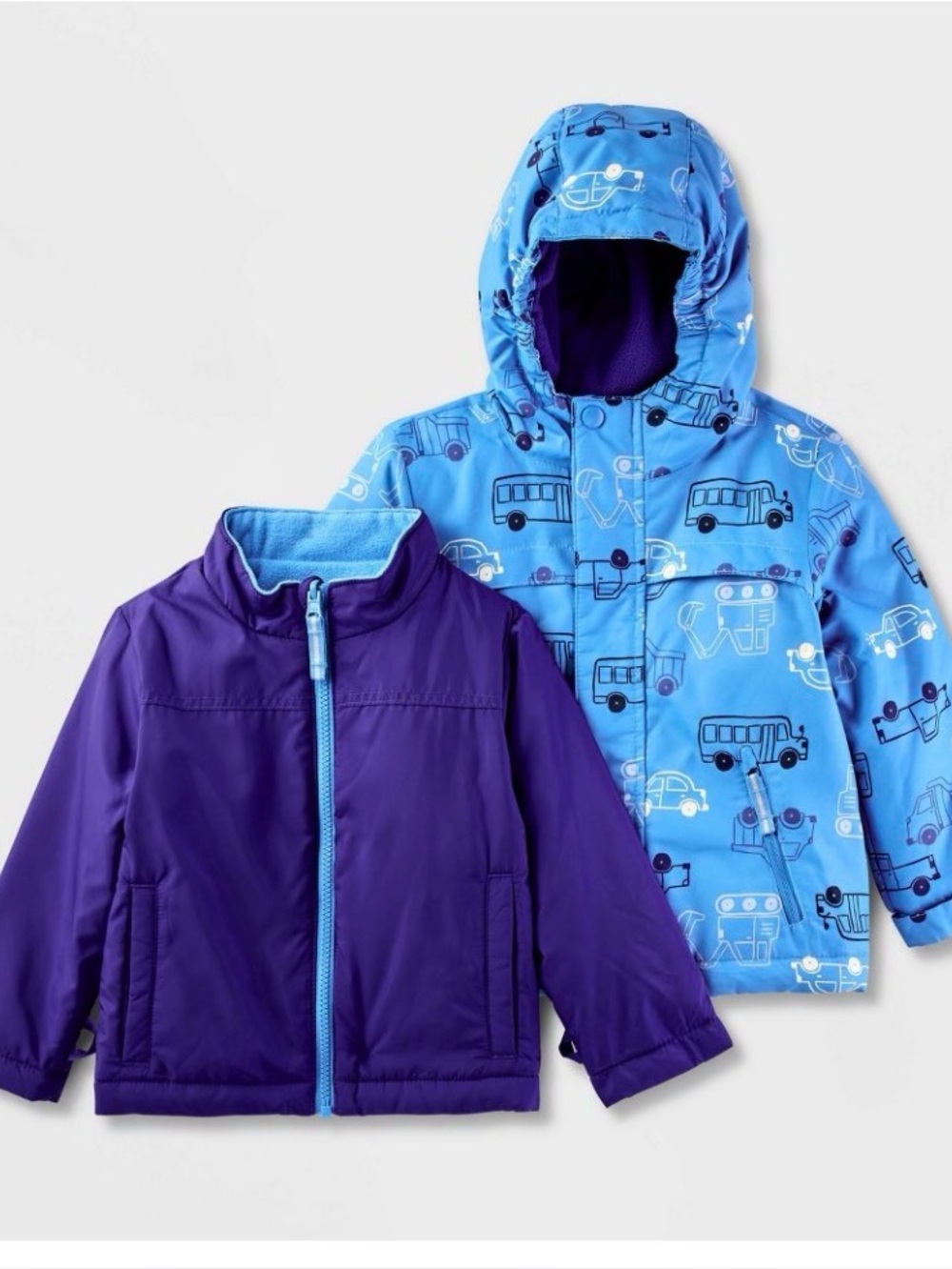 Cat & Jack Bright Blue Hooded Jacket with Vehicle Print